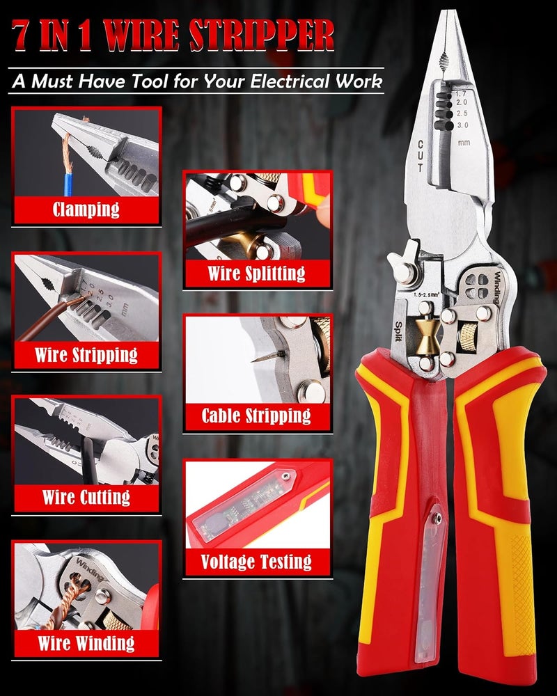 Fatio upgraded 8 in 1 Wire Strippers with Voltage Tester, Wire Stripping Tool, Cable Cutters with Plier, Crimper, Splitting, Wire Stripper Tool for 10-18 AWG for Electrician Work Red - Image 3